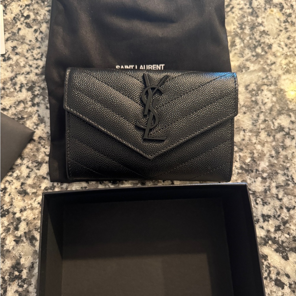Saint Laurent YSL Monogram Small Flap Wallet in Grained Leather
